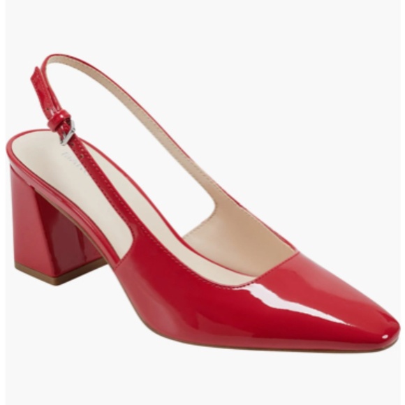 NIB Marc Fisher Red Patent Leather Slingback Pumps Block heel Shoes Sz 8.5 - Picture 1 of 10